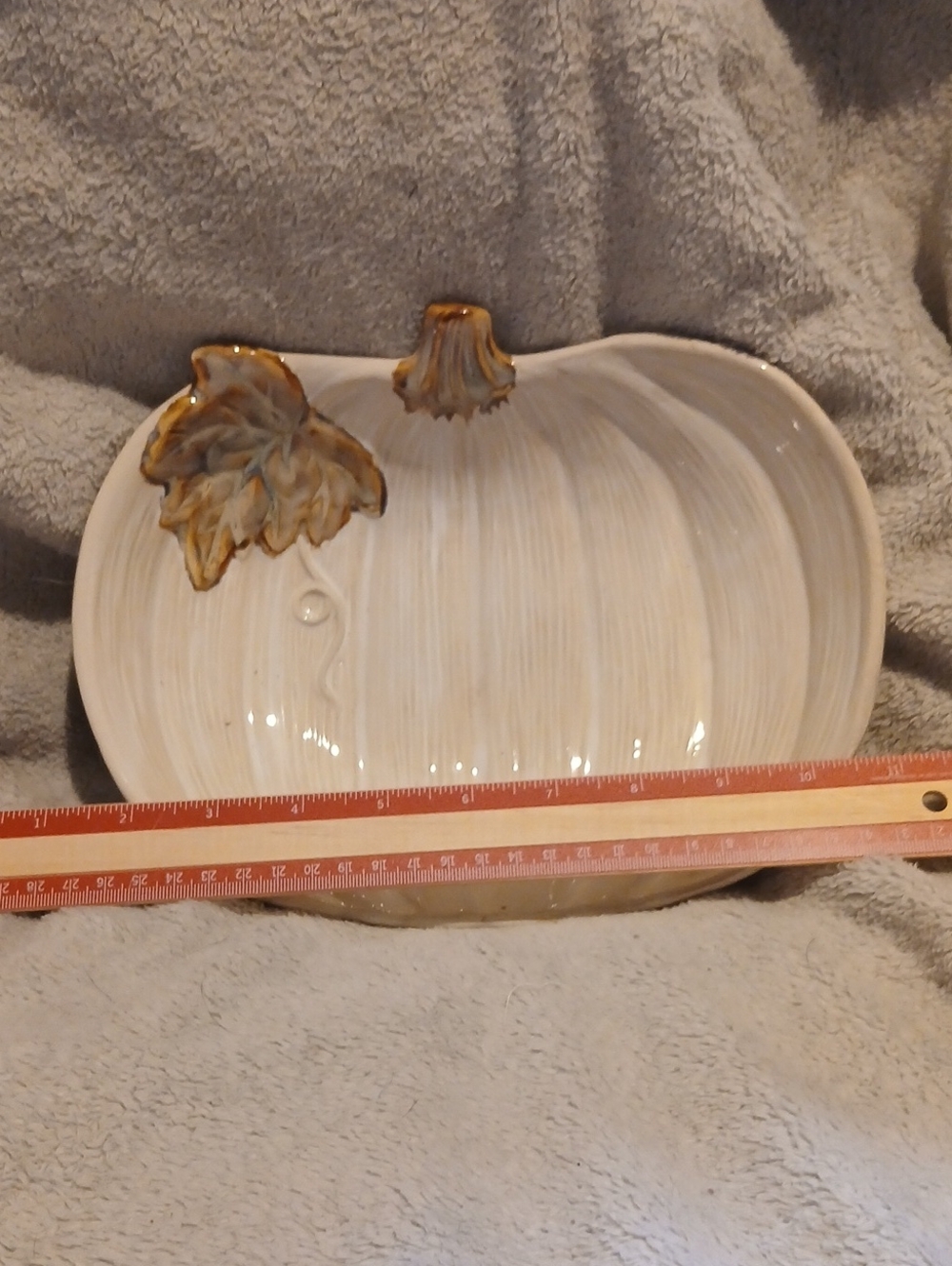 Ceramic Pumpkin Serving Platter in Cream with Gold Accents